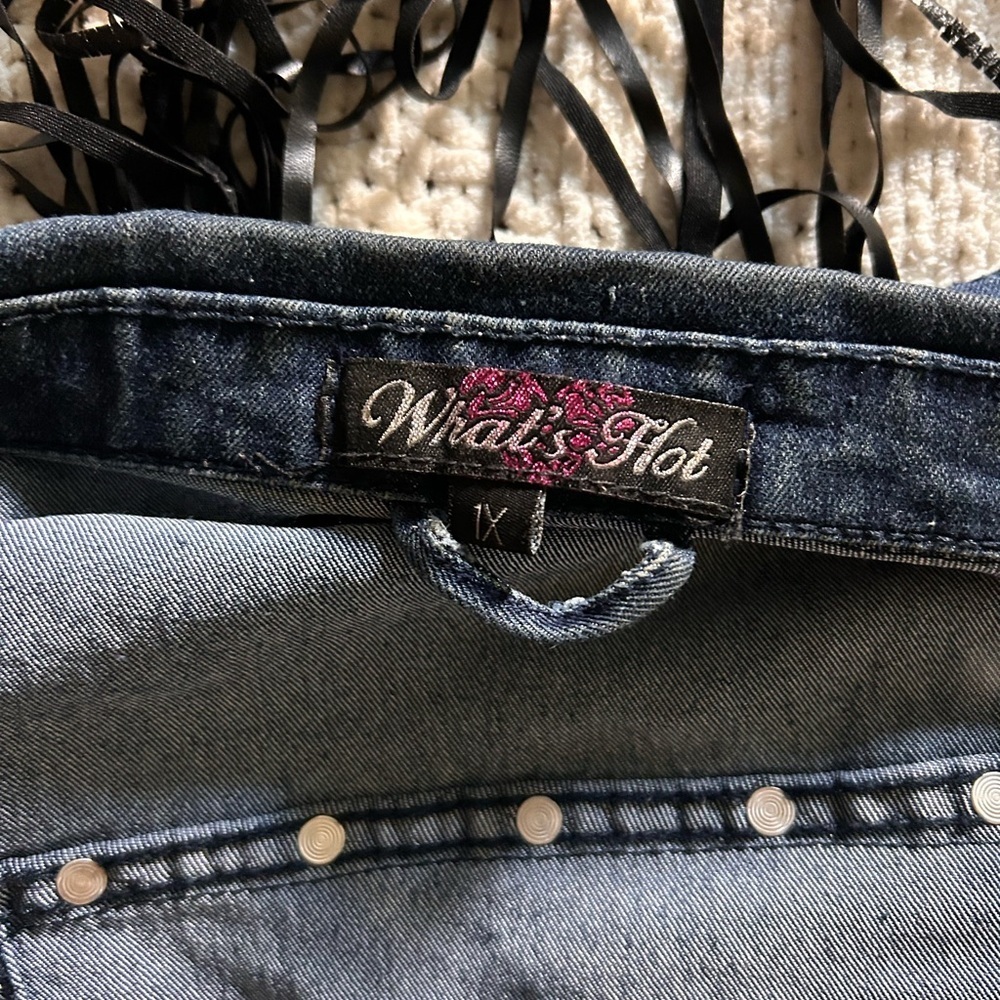 Vintage/Y2K What’s Hot Denim Vest with Black Fringe - Picture 5 of 6